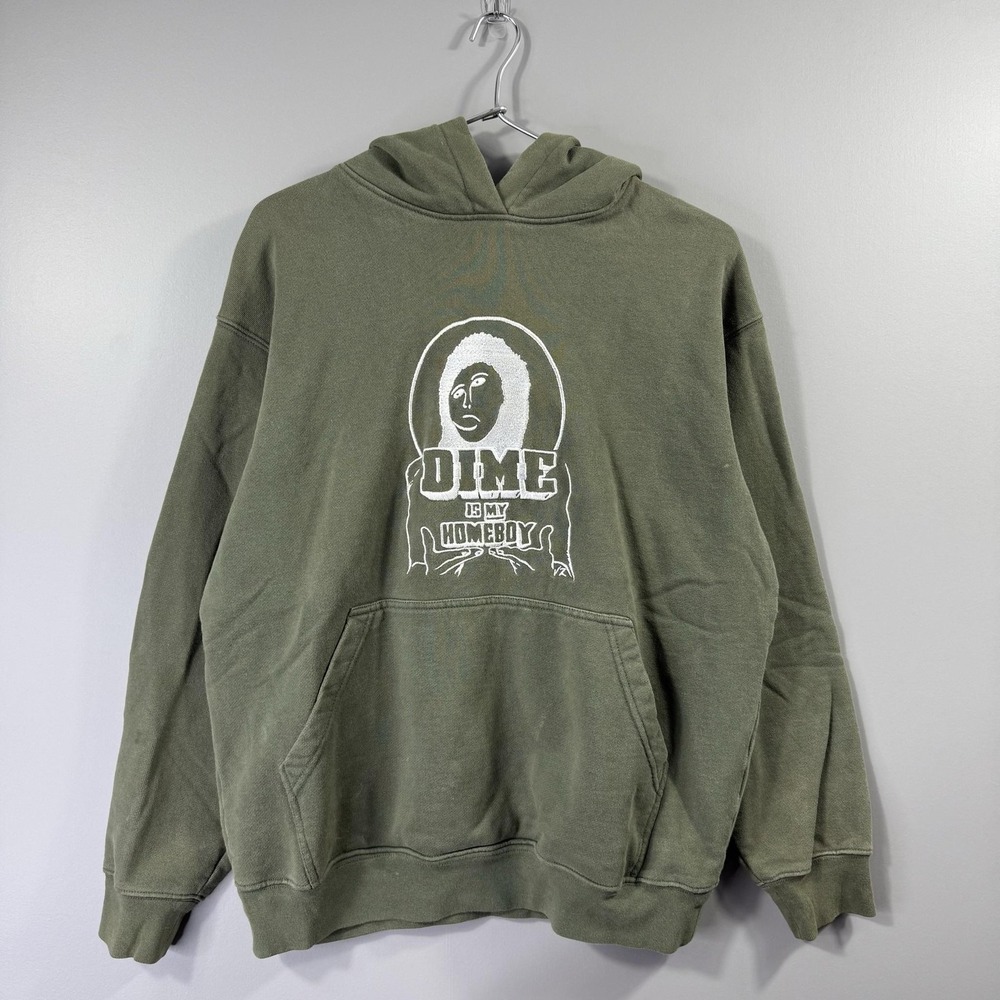 Dime Hoodie Mens Small Green Pullover Fleece Sweatshirt Homeboy Graphic